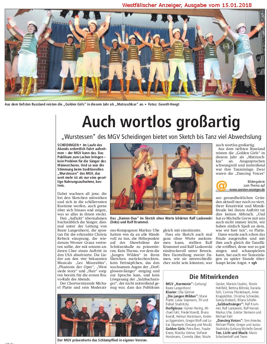 Zeitungsbericht Wurstessen 13.01.2018